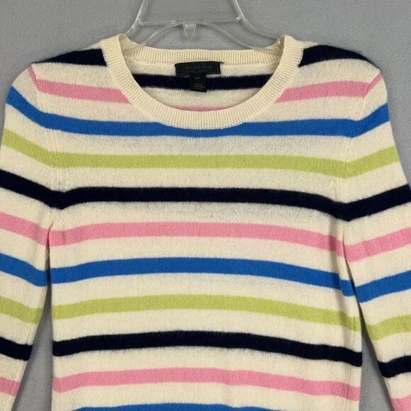 Saks Fifth Avenue Sweater Womens Small Cream Pink Blue Striped Cashmere Luxury - Picture 2 of 13